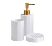 Kaeltsyn Juego de baño de cerámica premium con base antideslizante, dispensador de jabón y taza para cepillo de dientes para baño moderno de cerámica