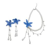 Kaeltsyn Juego de collar y aretes de flores acrílicas con perlas de imitación para mujer, conjunto de joyería de piedra acrílica, One Size, Acrílico como se describe acrílico, como se describe