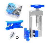 Kaeltsyn Juego de purga de freno hidráulico portátil que incluye herramienta de inserción de manguera y funda para reparaciones de bicicletas de montaña, incluye cortador de manguera, arandela
