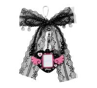 Kaeltsyn Llavero negro atrevido con delicado lazo de encaje y elegantes detalles de cuentas Marco de corazón único y llavero gótico con decoración de cuentas