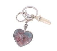 Kaeltsyn Llavero personalizable con marco de fotos de corazón de piedra natural para regalo único para varias ocasiones, Cristal de fresa, Talla única