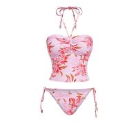 Kaeltsyn Tankini de cuello halter de moda con patrón de flores coloridas, ideal para vacaciones, parte superior con parte inferior a juego, traje de baño con estampado de flores