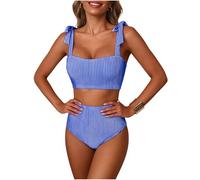 Kaeltsyn Traje de baño tankini a rayas, conjunto de 2 piezas, cintura alta, atado al frente, diseño de playa, vacaciones, elegante ropa de playa