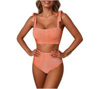 Kaeltsyn Traje de baño tankini a rayas, conjunto de 2 piezas, cintura alta, atado al frente, diseño de playa, vacaciones, elegante ropa de playa