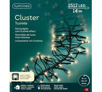 Kaemingk 494766 - Guirnalda de luces led multifunción para exteriores (transformador externo, 1504 ledes de cálida luz blanca, cable blanco, 13,5 m)