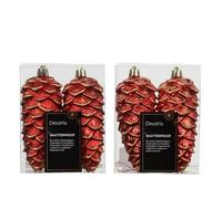 Kaemingk Adornos para árbol de Navidad, 12 cm, plástico, 2 unidades, irrompibles y con purpurina, bolas para árbol de Navidad, color rojo