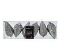 Kaemingk Adornos para árbol de Navidad, 8 cm, plástico, 6 unidades, irrompibles y con purpurina, bolas para árbol de Navidad, color gris