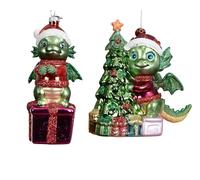 Kaemingk Adornos para árbol de Navidad de cristal, 11,8 cm, figura de dragón para colgar, 1 unidad, surtidos, soplado a mano, colgante para árbol de Navidad y decoración para árbol de Navidad, color