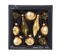 Kaemingk Bolas de Navidad de cristal, 6-11,7 cm, juego de 10 unidades - mate y brillante - Bolas de Navidad con carámbanos de cristal - Adornos para árbol de Navidad, color dorado claro