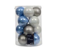 Kaemingk Bolas de Navidad de cristal, 8 cm, 16 unidades, mate y brillante, bolas grandes para árbol de Navidad, decoración para árbol de Navidad y decoración para árbol de Navidad, mezcla azul y gris