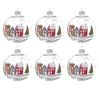 Kaemingk Bolas de Navidad de cristal, 8 cm x 6 unidades, sopladas a mano, bolas para árbol de Navidad, bolas para árbol de Navidad, pueblo de invierno, transparentes