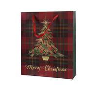 Kaemingk Bolsa de regalo de Navidad 18 x 8 x 24 cm con asa, 1 unidad, bolsas de regalo reutilizables para regalos con diseño navideño, bolsas de Navidad, color rojo/verde