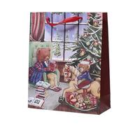 Kaemingk Bolsa de regalo de Navidad 26 x 10 x 32 cm con asa, 1 unidad, bolsas de regalo reutilizables para regalos con diseño navideño, bolsas de Navidad, color rojo/verde