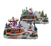 Kaemingk LED paisaje invernal casita tiovivo con partes móviles, hamacas, invierno, niños, montaje en techo, adultos, amantes de la decoración, aficionados al invierno