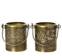 Kaemingk Portavelas con asa, 8 cm, metal, 1 unidad, surtidos, para colgar o colocar de pie, portavelas oriental, decoración de mesa, decoración de metal, dorado