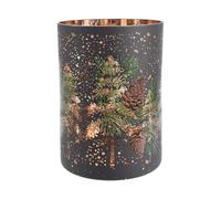 Kaemingk Portavelas de cristal de 12,5 cm, 1 unidad, con diseño de ramas de abeto y piñas, portavelas para velas de té, decoración de mesa de Navidad, decoración de invierno