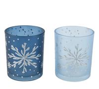 Kaemingk Portavelas de cristal de 8,3 cm, 1 unidad, surtido, con copos de nieve, portavelas, portavelas, decoración de Navidad, decoración de invierno, color azul transparente