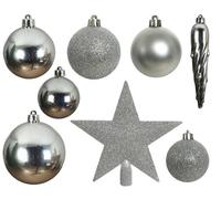 Kaemingk Set Baumschmuck Mix 33 Bolas 8 cm Plata Bruchfest Mate Glanz Glitter