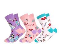Kaempe 3 pares de calcetines de enfermera, regalos divertidos de enfermería, regalo de formación de enfermería, calcetines divertidos personalizados para cuidadores, regalo divertido feliz de Navidad