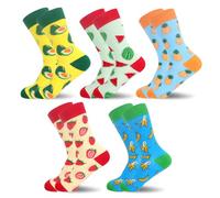 Kaempe 5 Pares De Calcetines Divertidos, Tallas 37-44, Calcetines Coloridos Con Patrones, Bonitos Regalos Para Amigos y Familiares (Fruta)