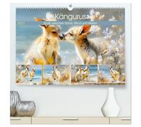 Kängurus. Spaß zwischen Sand, Wind und Wellen (hochwertiger Premium Wandkalender 2027 DIN A2 quer), Kunstdruck in Hochglanz: Malerische Illustrationen australischer Kängurus in der Küstenlandschaft
