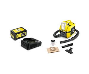 Kärcher Aspiradores Multiuso WD 1 Compact Battery 18V, 17L (no Incluye batería) (1.198-300.0) Cargador Rápido y Batería 18 V - 5,00 Ah (2.445-063.0)