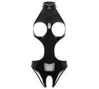 Kaerm Body sin pecho con aspecto de piel para mujer, body de piel para mujer, con tirantes, con tirantes, abierto, mono corto, para fiesta, clubwear, Negro , L