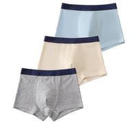 Kaerm Calzoncillos tipo bóxer para niños de algodón con patchwork, paquete de 3 unidades, para 1-8 años, Azul claro, nude y gris, 80-92