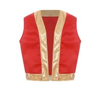 Kaerm Chaleco de príncipe árabe para niños, disfraz punk gótico, sin mangas, parte superior oriental con ribete dorado, tallas 110-170, rojo, 32 W/34 L