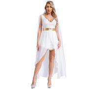 Kaerm Disfraz de Grecia antigua para mujer, vestido de mitología griega, vestido de fiesta, largo, elegante, toga con bata de gasa, color blanco, XL