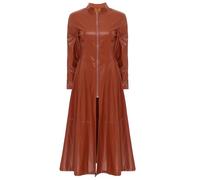 Kaerm Gabardina de piel sintética para mujer, chaqueta con cremallera, vestido sexy, abrigo largo de barniz de PVC, capa de aspecto lacado, chaqueta de matriz, túnica larga con cuello alto, marrón, M