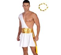 Kaerm Toga Disfraz de hombre corto de un hombro, falda de gladiador, sexy, carnaval, emperador romano, dios griego, disfraz con corona de laurel, color blanco, L