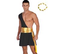 Kaerm Toga Disfraz para hombre corto de un hombro, falda de gladiador, sexy, carnaval, emperador romano, disfraz de dios griego, con corona de laurel, color negro, L
