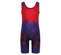 Kaerm Traje de triatlón para niños y jóvenes, para bicicleta de carretera, sin mangas, mono deportivo, con estampado geométrico, ropa deportiva, rojo, 158-164 cm