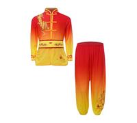 Kaerm Uniforme de Kung Fu para niños, traje tradicional chino de Tai Chi para niños y niñas, traje de wushu conjunto de Tai Chi folk rendimiento, Rojo y amarillo., 134 cm-140 cm