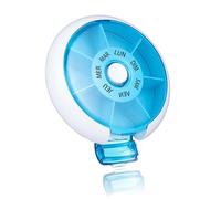 Kafeiya Pastillero,Pastillero portátil de 7 días,Pastillero giratorio para almacenamiento de medicamentos y vitaminas,Azul(Versión en francés)