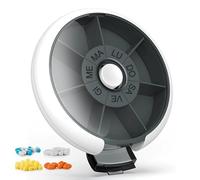 Kafeiya Pastillero portátil de 7 días,Pastillero giratorio para almacenamiento de medicamentos y vitaminas,Negro(Versión en italiana)