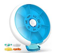 Kafeiya Pastillero portátil de 7 días,Pastillero giratorio para almacenamiento de medicamentos y vitaminas,Azul(Versión en italiana)