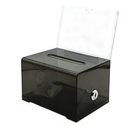 KAFENDA Caja de donación negra con cerradura, boleta con soporte para carteles, contenedor de almacenamiento de sugerencias para votación, rifa, tarro de puntas, 6.2 x 4.6 x 4 pulgadas