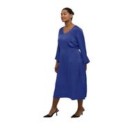 Kaffe Curve Plus-Size Women's Dress V-Neck 3/4 Sleeves Tailored Fit Soft Satin Vestido, Beacon Blue, 44/más Talla para Mujer