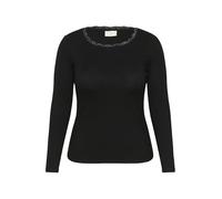 Kaffe Curve Plus Size Womens T-Shirt Long Sleeves Scoop Neck Slim Fit Lace Camiseta, Negro Profundo, XL además de su Talla para Mujer