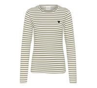 KAFFE Liddy - Camiseta de manga larga para mujer, manga larga, cuello redondo, blusa a rayas con bordado de corazón, manga larga, Chalk/Aloe - Black Heart, XS
