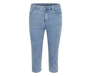 Kaffe Women's Jeans Capri Below Knee Length Slim Fit Midrise Waist 5 Pockets, Jeans De Las Mujeres, Light Blue Washed Denim,