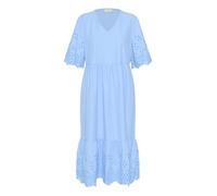 KAFFE Women's Midi Dress V-Neck Loose Fit Half Sleeves Broderie Anglaise Vestido, Vista Blue, 40 para Mujer