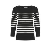 KAFFE Women's Pullover Boat Neck 3/4 Sleeves Slim Fit Soft Knit Jersey, Black W. Chalk Stripe, M para Mujer