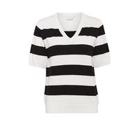 KAFFE Women's Pullover V-Neck Short Sleeves Striped Regular Fit Light Knit Jersey, Turtledove/Black Boldstripe, XXL para Mujer