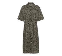 KAFFE Women's Shirt Dress Denim Short Sleeves Printed Pockets Midi Length Belt Vestido, Feather Grey/Black Animal, 42 para Mujer