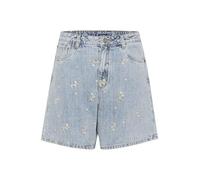 KAFFE Women's Shorts Floral Embroidery Wide Legs High Waist Regular Fit Pantalones Cortos, Blue Denim/Feather Flower Emb, 34 para Mujer