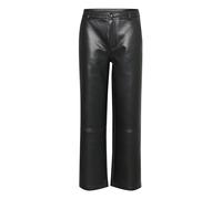 Kaffe Women's Trousers Straight Legs Cropped Length Faux Leather Regular Waist Pantalones, Black Deep, 40 De Las Mujeres