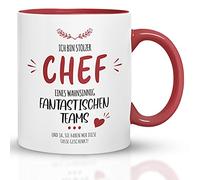 Kaffeebecher24 - Taza con texto en alemán Stolzer Chef eines wahnsinnig fantastische Teams - Apto para lavavajillas - Chef Taza divertida - Regalo para Chef - Taza divertida - Rojo
